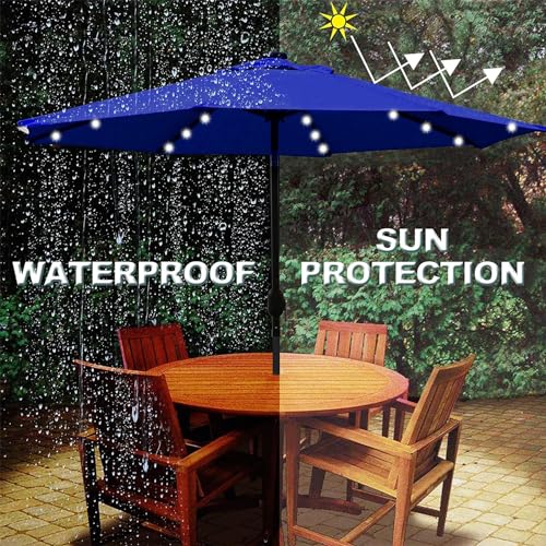 9 ft Solar Umbrella 32 LED Lighted Patio Umbrella Table Market Umbrella with Tilt and Crank Outdoor Umbrella for Garden