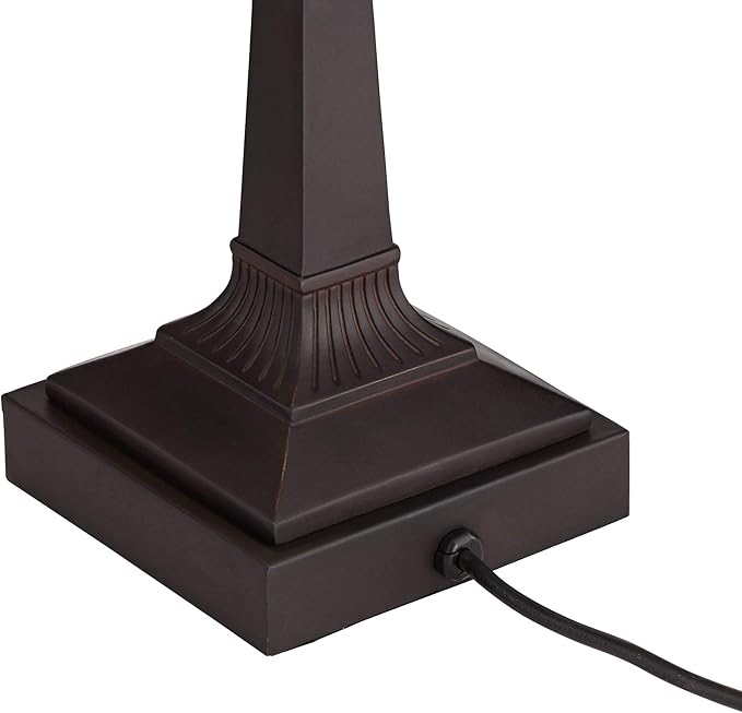 Robert Louis Tiffany Fleura Traditional Tiffany Style Piano Banker Desk Table Lamp 17" High with AC Power Outlet Bronze Floral Art Glass Shade Decor for Bedroom House Bedside Nightstand Home Office
