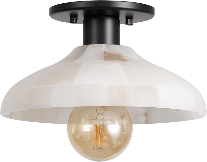 JONATHAN Y 10" Black/White Modern LED Semi Flush Mount Ceiling Fixture, Alabaster Shade for Hallway Bedroom Foyer, Mid-Century Dimmable Lamp, Edison LED Bulb Included (JYL1207B)