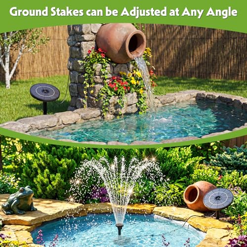 2.8W Solar Fountain Pump with 6 Nozzles & Ground Stakes 3.9ft Cord