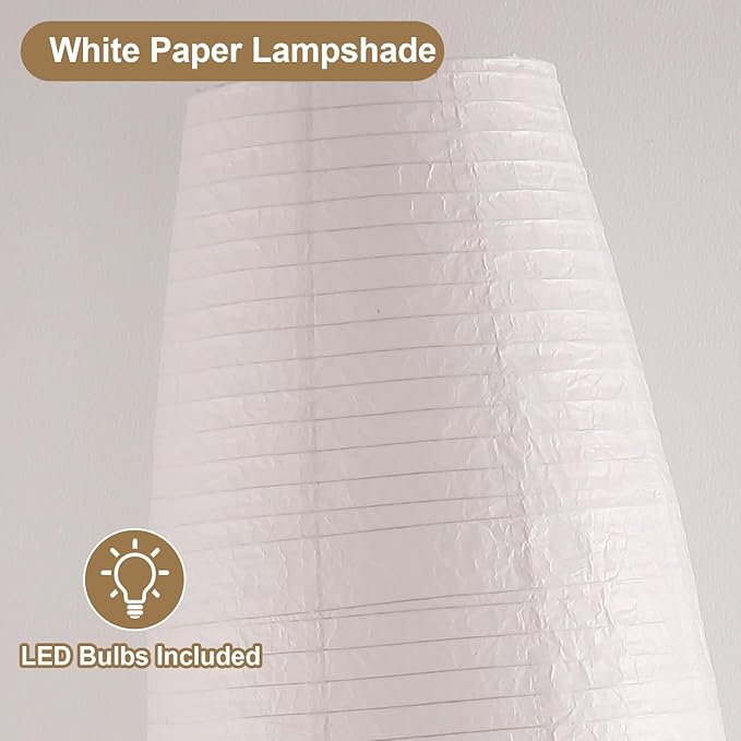 Paper Floor Lamp, White Rice Paper Lamp, 3-Lights, 3 Color Temperature LED Bulbs Included, 54.5in Wabi Sabi Japanese Lantern Standing Light, for Living Room Bedroom Office, 1 Pack