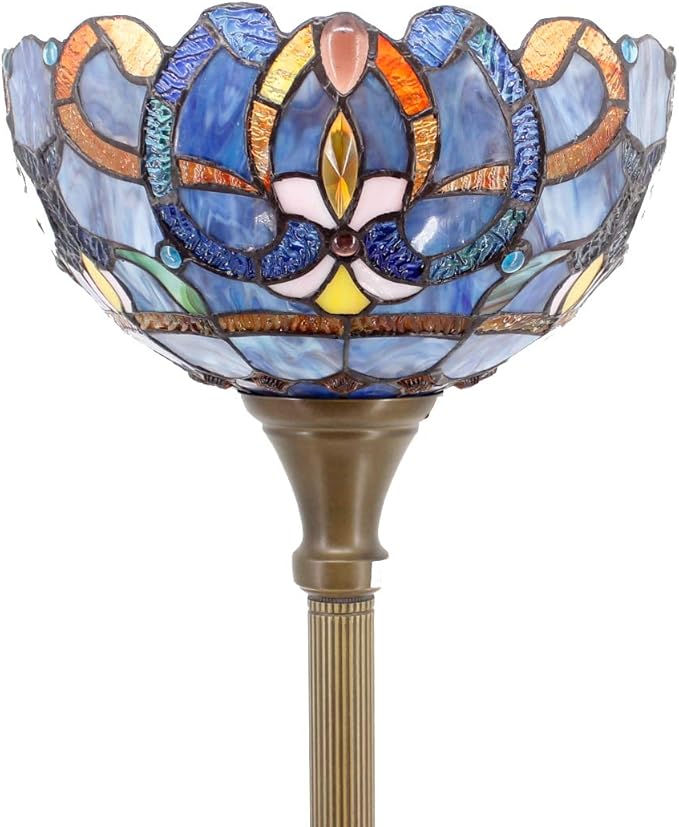 WERFACTORY Tiffany Floor Lamp Blue Purple Cloud Stained Glass Light 12X12X71 Inches Pole Torchiere Standing Corner Torch Uplight Decor Bedroom Living Room Home Office S558 Series (Blue Purple)