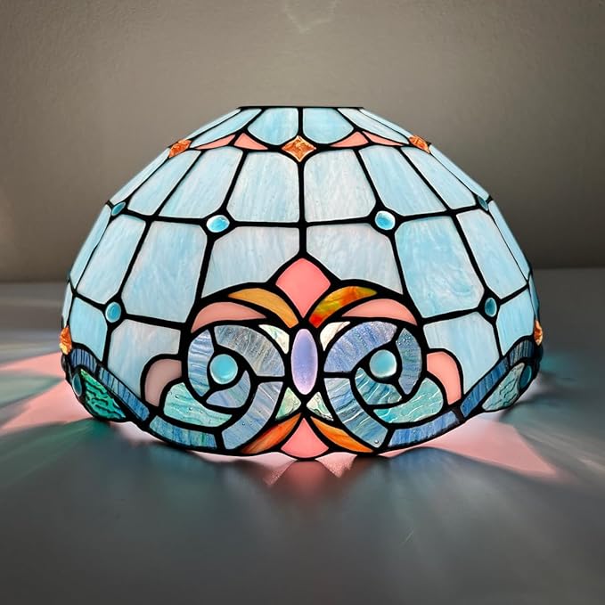 Tiffany Lamp Shade, 12 inch Medium Stained Glass Lampshade replacement for Torchiere Floor Lamp and Pendant Light Fixtures