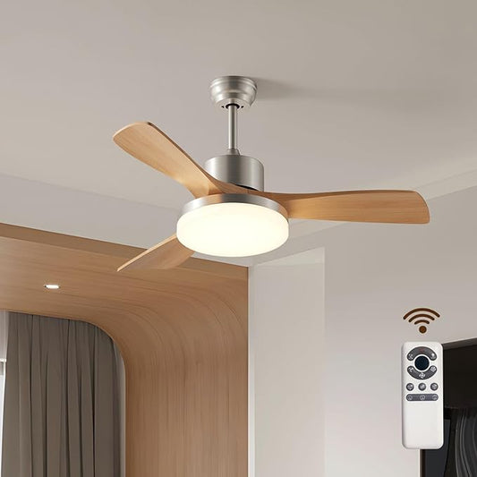 42 Inch Ceiling Fans with Lights, 3 Blades Modern Ceiling Fan with Remote Control, ABS Plastic Wood Grain Fan with Light for Patios, Outdoor, Living Room, Dining Room, Bedroom