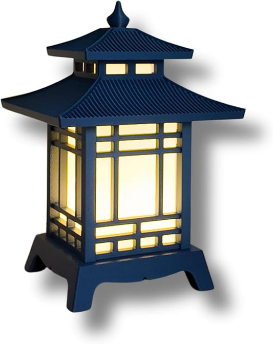 Japanese Pagoda Lantern - Exquisite Japanese Decor for Home and Room | Unique Desk Lamp and Table Lamp Design | Mini Pagoda Transforms Any Space (Midnight Navy (8.75in Tall) - Cordless)