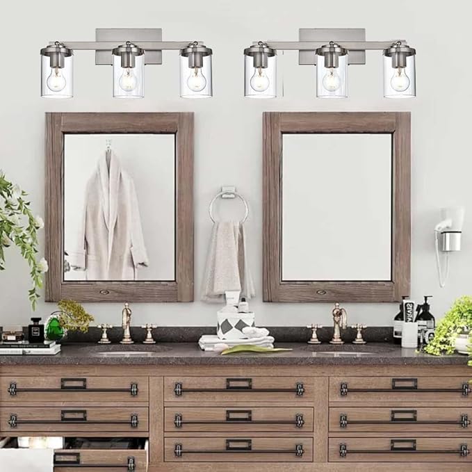 BONLICHT Modern Semi-Flush Mount Ceiling Light 3-Light Adjustable Ceiling Spotlight Brushed Nickel Kitchen Track Lighting Fixtures Industrial Wall Vanity Light Fixture with Clear Glass Shade - Aura Lighting