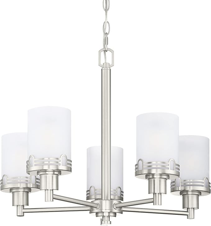 Doraimi Lighting 5 Light Fashion Kitchen Island Frosted Glass Shade+Hollow Metal Shade Chandelier Light Fixture,Brushed Nickel Finish Dining Room Living Room Corridor Bedroom - Aura Lighting