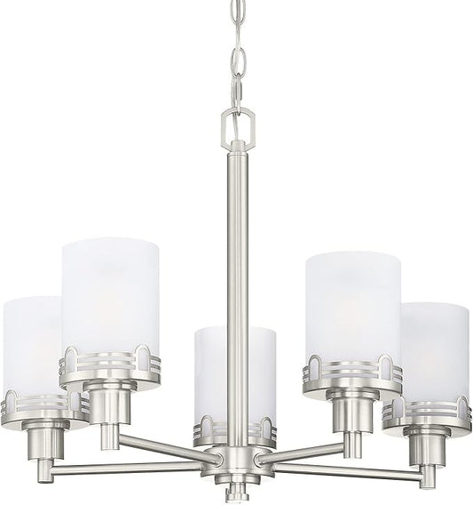 Doraimi Lighting 5 Light Fashion Kitchen Island Frosted Glass Shade+Hollow Metal Shade Chandelier Light Fixture,Brushed Nickel Finish Dining Room Living Room Corridor Bedroom - Aura Lighting