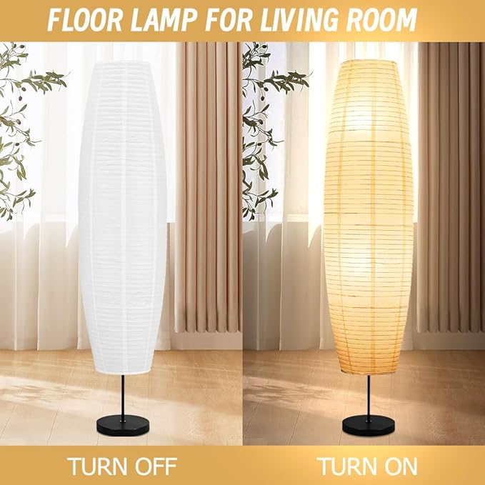 YY YEARCHY Floor Lamp Paper Lamp Standing Lamps with Rice Paper Shade for Bedroom Livingroom Olivary