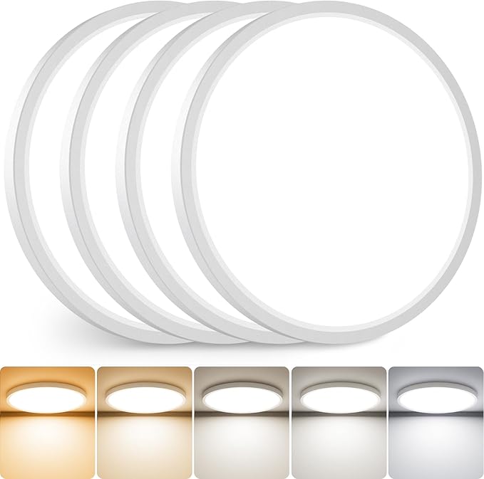 slochi 4Pack LED Flush Mount Ceiling Light Fixture, 12 Inch 24W, 3200LM, Super Slim 0.7 Inch, 3000K-6500K Adjustable Low Profile LED Ceiling Lights for Bedroom, Kitchen, Hallway(White)