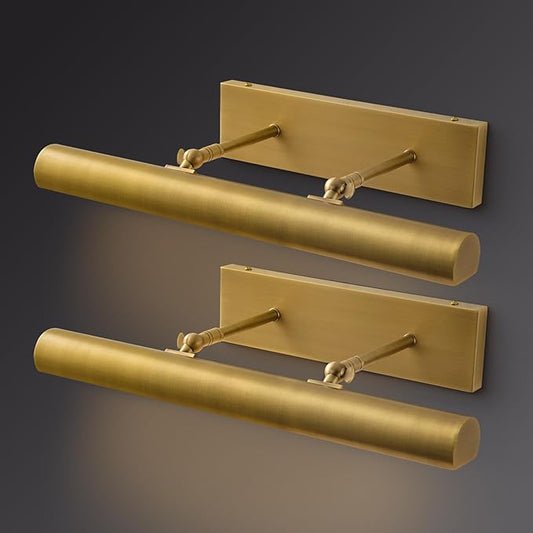 18" Brass Picture Light for Wall Set of 2 Hardwired Gallery Brass Art Light, Adjustable 270° Gold Dimmable Library Light Art Deco Sconce Lights for Painting Photo Artwork