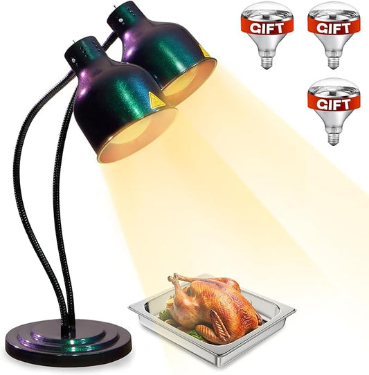 Food Heat Lamp - [3 Bulbs Included] [Rapid-Heating], 500W Commercial Food Warmer Light, Heat Lamp for Food Catering Warming Lamp for Buffet Parties, Green-Purple Gradient