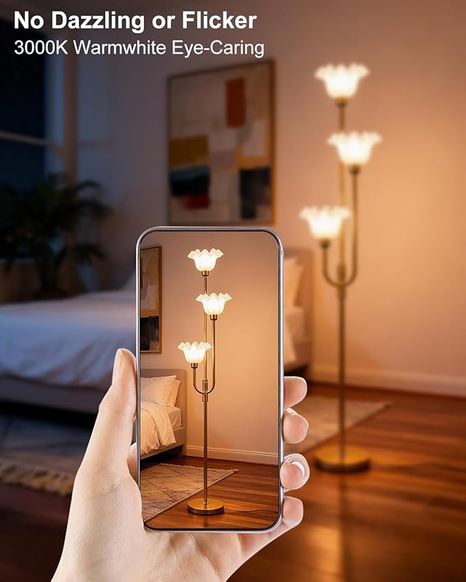 Lightdot 66IN Flower Floor Lamp 3-Lights Vintage Floor Lamps with 3000K Warm White Bulbs for Wedding Party Modern Tall Standing Lamp for Living Room/Bedroom