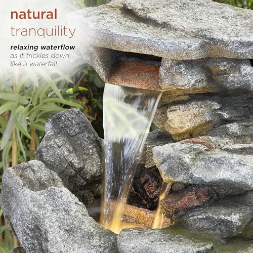 41" Tall Outdoor Cascading Rainforest Rock Waterfall Floor Fountain with LED for Gardens