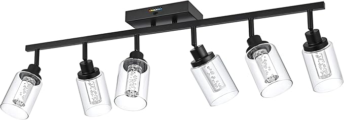 MELUCEE LED Track Light Semi Flush Mount Ceiling Spotlight 6 Lights Bathroom Light Fixtures Over Mirror with Flexibly Rotatable Light Heads, Built-in LED Chips, 5-Color Temperature Adjustable - Aura Lighting