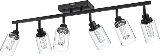 MELUCEE LED Track Light Semi Flush Mount Ceiling Spotlight 6 Lights Bathroom Light Fixtures Over Mirror with Flexibly Rotatable Light Heads, Built-in LED Chips, 5-Color Temperature Adjustable - Aura Lighting