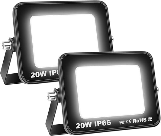 Willpower 2 Pieces 20W LED Flood Lights,1800lm Outdoor Security Lights,IP66 Waterproof Outside Lamp 6000K White Spot Light 110V Exterior Lighting for Yard Backyard House Court Stadium Parking