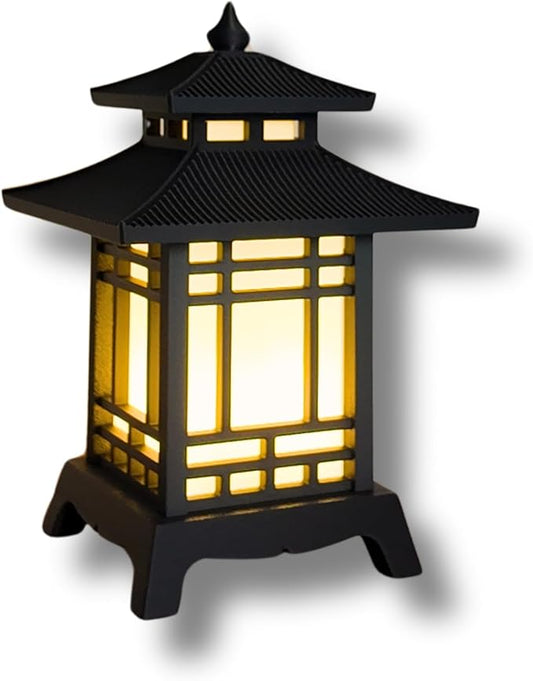 Japanese Pagoda Lantern - Exquisite Japanese Decor for Home and Room | Unique Desk Lamp and Table Lamp Design | Mini Pagoda Transforms Any Space (Jet Black (8.75in Tall))