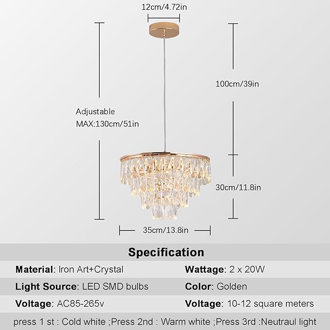 Modern Crystal Led Ceiling Lights Chandelier, Hanging Light Flush Mount Lighting Fixture Ceiling Lamp for Kitchen Island Dining Room Living Room Bedroom Hallway Corridor