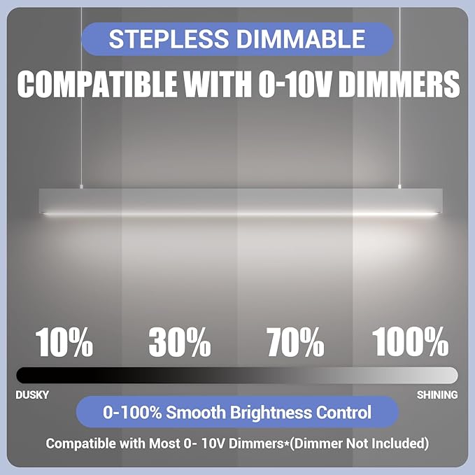 Silver 4FT 1Pack LED Linear Lights 50/45/40/35/30W Up and Down Light, 3000K/4000K/5000K 4 Feet Commercial Linkable Shop Lighting for Office Garage Shop Dining Room bar,0-10V Dimmable