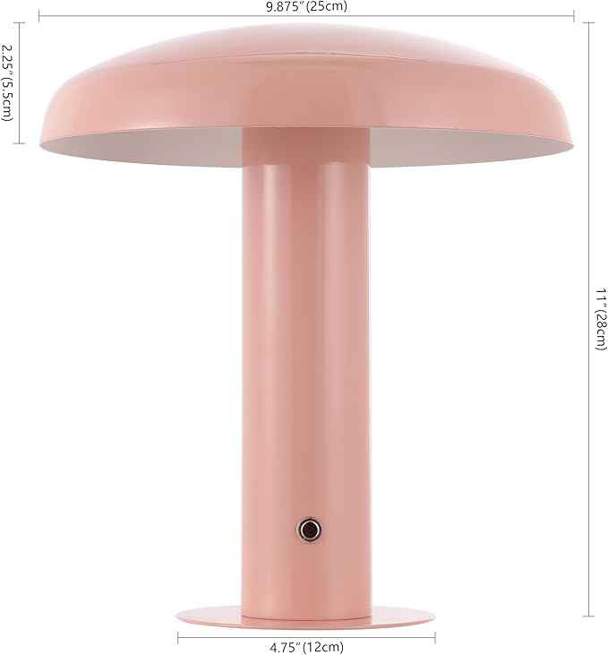 JONATHAN Y 11" Pink Rechargeable LED Mushroom Table Lamp, Cordless Portable Dimmable Mid-Century Modern Accent Lamp, with Metal Shade, Touch Sensor (JYL7114E)