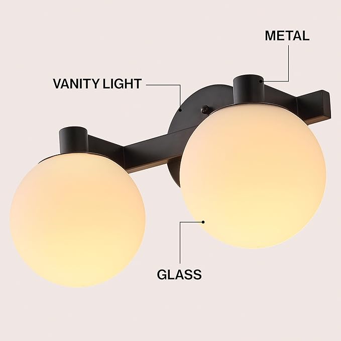 JONATHAN Y 5.75" Black/White Modern Globe LED Vanity Wall Sconce Light, White Frosted Glass Shade, Mid-Century Art Deco Wall Lamp for Bathroom, Kitchen, Hallway (JYL3541B)