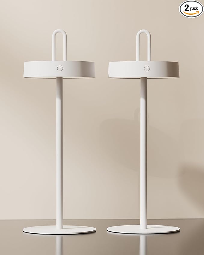 Lightapex 2-Pack Cordless Table Lamps – Portable Rechargeable Bedside Lamps with Stepless Dimming and Touch Control, Modern Nightstand Lamps for Bedroom, Living Room, Patio and Reading（White）