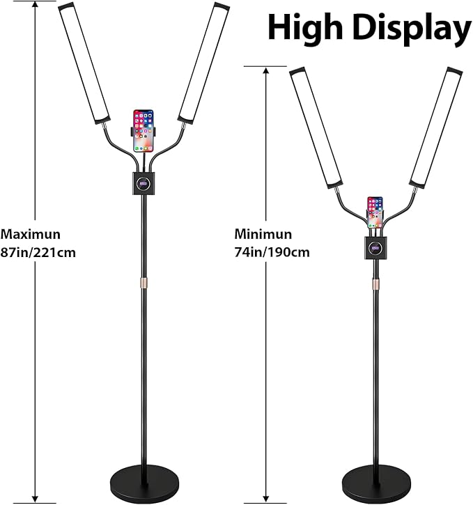 Lash Light for Eyelash Extension LED Floor Lamp with 3 Color Temperature, Lash Lamp Esthetician Light for Tattoos, Nail, Photograph, Adjustable Brightness Height with Phone Holder (Black)