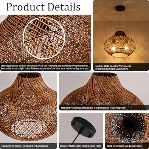 15" Rattan Pendant Light