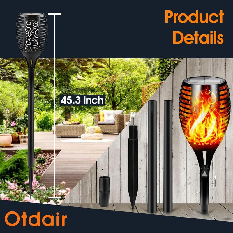 43" Solar Torch Lights Outdoor with Flickering Flame for Halloween (8 Count)