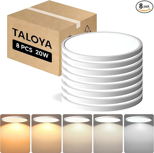 TALOYA 8 Pack 12 Inch Flush Mount LED Ceiling Light Fixture, White Sleek Ceiling Lamps for Kitchen Living Room Laundry, 3000K/3500K/4000K/5000K/6500K CCT Selectable, Easy to Install and Ultra Slim - Aura Lighting