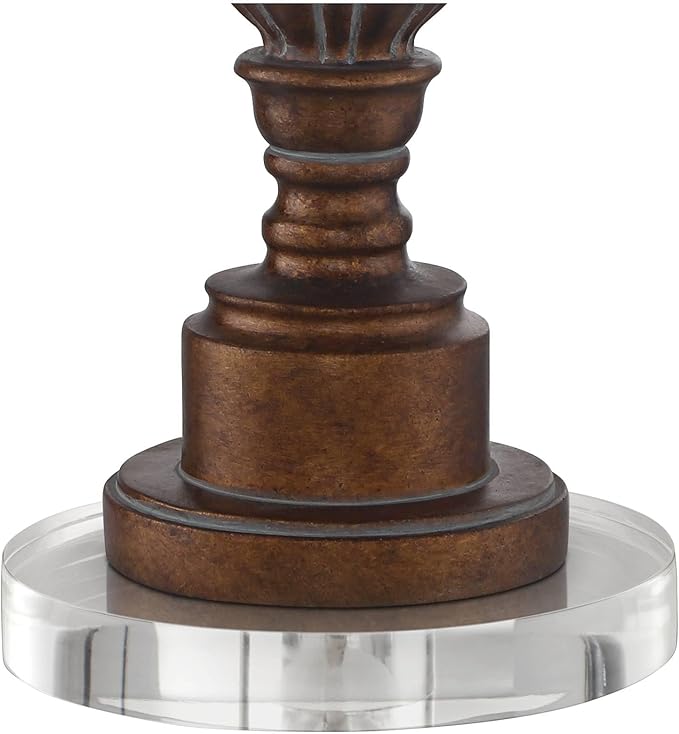 Regency Hill Bertie Rustic Traditional Buffet Table Lamps 28" Tall Skinny Set of 2 with Round Risers Brown Fabric Drum Shade for Bedroom Living Room Nightstand Bedside Night Stand Office Kids Room