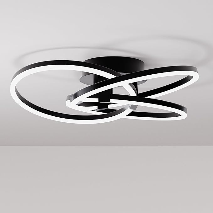 Maxax 3 Ring LED Ceiling Light Fixture, 23"W * 7.5"H, Circle Modern Semi Flush Mount Chandelier, AL Alloy Frame, 45W Dimmable, ETL, for Bedrooms, Living room, Kitchen, Entryway, Hallway, Matte Black