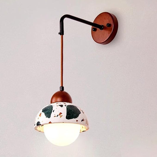 Mid Century Modern Hanging Wall Lamp, Wabi Sabi Terrazzo Wall Sconce, Handmade Natural Stone Wall Light Fixture, Adjustable Height, for Bedside Bedroom Living Room Hallway(A)