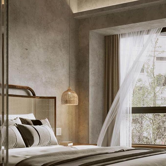 Rattan Wicker Pendant Light,Japanese Wabi-Sabi Vintage Bamboo Chandelier,Zen Natural Handwoven Hanging Lamp with Solid Wood Ceiling Plate,Living Room Fixture for Dining Room Bedside