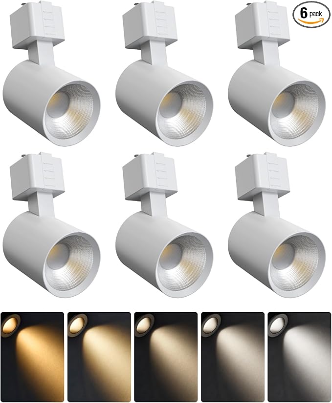 ALAMPEVER 6 Pack LED Track Lighting Heads, Dimmable J Type LED Track Lights with 5 Selectable Color Temperatures, 2700K/3000K/3500K/4000K/5000K, 10W, 800LM, 36°, Ideal for Home Commercial Use, White - Aura Lighting