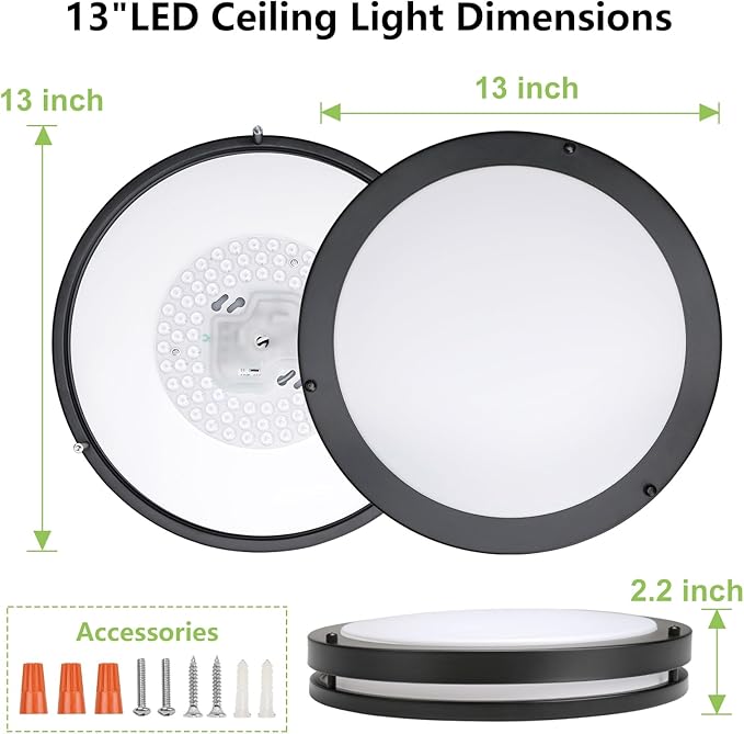 13 Inch Led Ceiling Light Fixture - 4 Pack 36W Flush Mount Ceiling Lights dimmable 3600LM 3000K/3500K/4000K/5000K/6000K Luxurious for Kitchen Hallway Stairwell Bedroom Bathroom - Aura Lighting