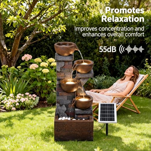 5 Tiers Solar Outdoor Water Fountain with LED Lights