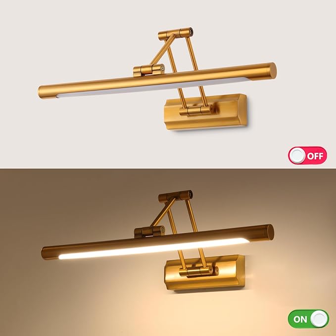 Picture Lights for Wall 17in Modern Picture Light LED Art Light for Paintings Gallery Dartboard Adjustable Swing Arm Wall Lights Display Art Light 3000K Hardwired Connection, Brass-Colored