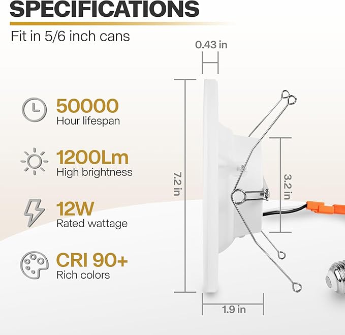 1 Pack 5/6 Inch LED Can Lights with Night Light, 5CCT Retrofit Recessed Lighting Selectable 2700K-6000K Dimmable, 12W=75W, 1200LM Downlight with Metal Smooth Trim - ETL and Energy Star Certified