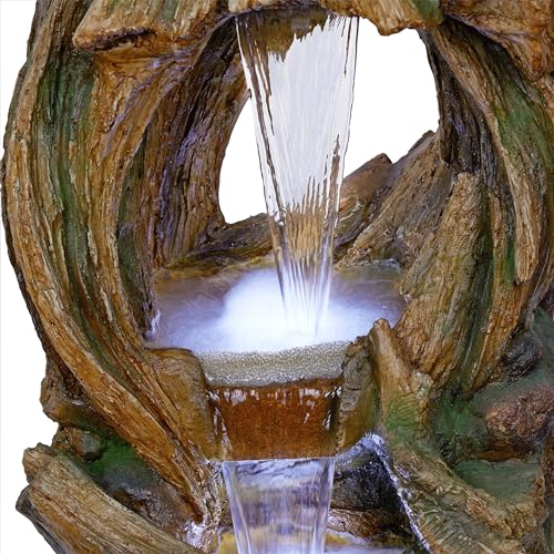 40" Tall Open Tree Trunk Floor Fountain with Cool White LED Lights