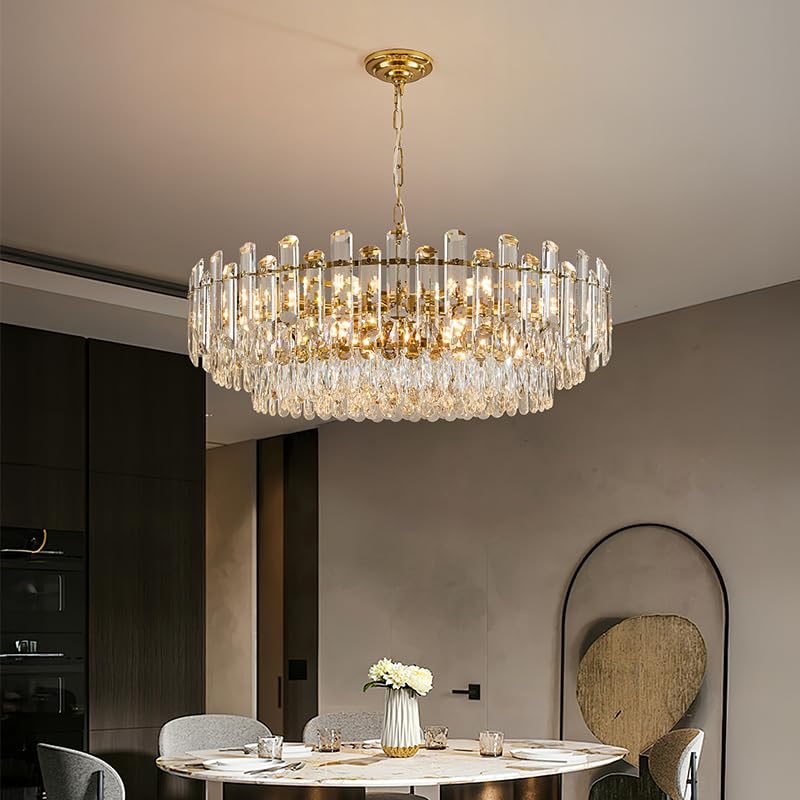 31.5" Gold Crystal Chandeliers Fully Transparent Crystal Modern3