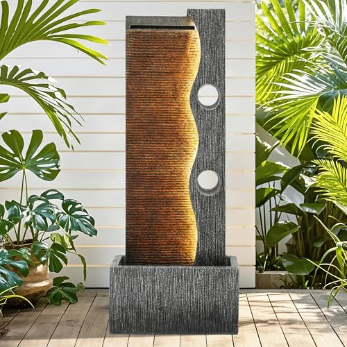 AUTODAYA 39" Modern Zen Outdoor Water Fountain LED Cascading Waterfall