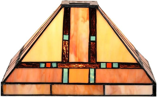 Bieye S10798 Tiffany-Style Stained Glass Mission Lampshade - 10-Inch Wide - Iridescent Elegance