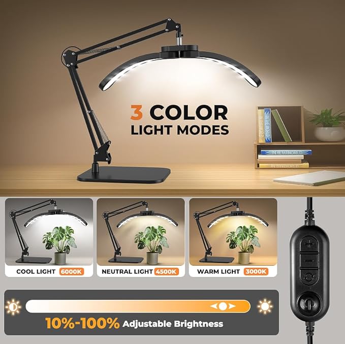 Half Moon Light for Nail Desk, 22W LED Lash Light with Adjustable Arm, Desk Clamp & Base, Foldable Nail Tech Lamp for Manicure, Eyelash Extensions, Beauty, Tattoo, Esthetician