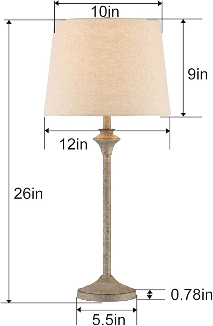 Maxax Farmhouse Buffet Table Lamps Set of 2 for Living Room, 26" Brown Bedside Nightstand Lamps with Oatmeal Fabric Shade Metal Base Decor for Bedroom, Living Room, Office, Kids Room