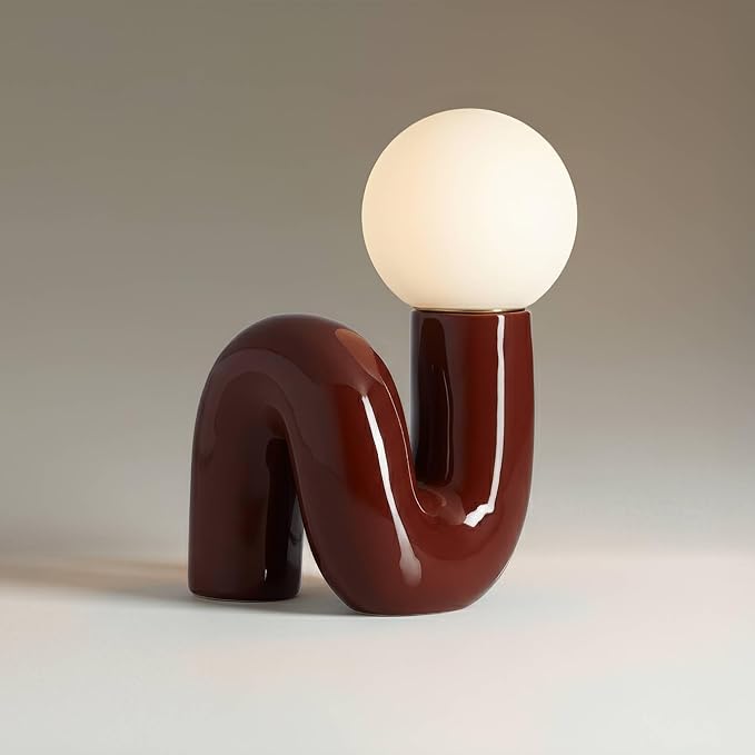 360 Lighting Fondant 11 3/4" Small Mid Century Modern Accent Table Lamp Chocolate Brown Ceramic Single Glass White Shade Living Room Bedroom Bedside Nightstand House Office Home