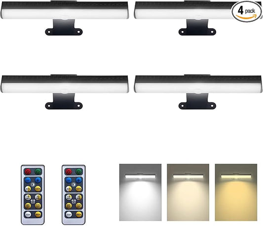 4pcs Battery Operated Picture Light with 3 Lighting Color,Painting Light for Wall with Remote,Led for Art Indoor Brightness Dimmable, Timer-Off Display Accent Light for Frame Gallery