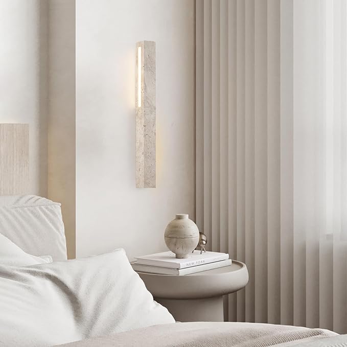 Rectangle Yellow Travertine Wall Sconce, Japanese Style Wabi-sabi Art Decor LED Lighting Fixtures, Vintage Long Marble Wall Light, Natural Stone Wall Lamp for Bedroom Hallway Hallway