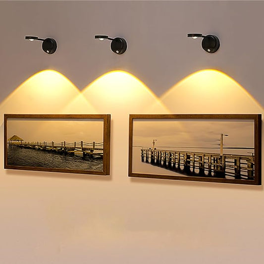 Wireless Picture Light Battery Operated Set of 2, Painting Light with Motion Sensor and Remote Control, Stepless Dimming Art Display Light for Picture Frame (Black)